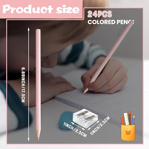 24 PCS Macaron Pink Colored Pencils Pre Sharpened Pencil 2 HB - Ideal for Checking, Grading, Tests & Office/School Supplies