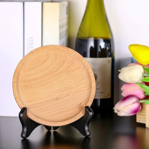 Tatuo 4 Packs Wooden Display Stand Plate Holder Easels, black, 6 Inch