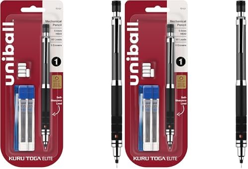 UNI uniball Kuru Toga Elite Mechanical Pencil Starter Kit,0.5mm,HB #2,Gun Metal Barrel,(Pack of 2)