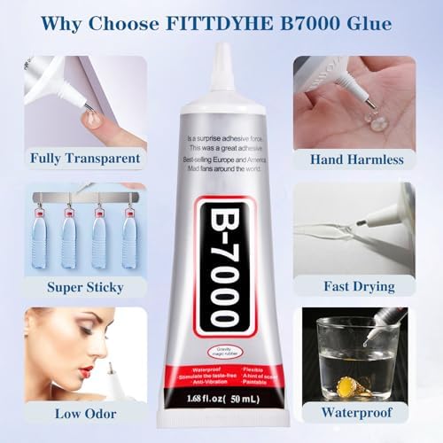 FITTDYHE B7000 Glue Clear with Precision Tip，50Ml B7000 Glue Clear for Rhinestones Glue for Crafts, Multipurpose Jewelry Glue for Fabric DIY Craft Makeup Shoes Jewelry Making Nail Art