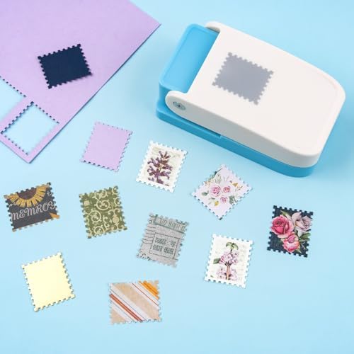 2Pcs Postage Stamp Punch, Rectangular Embossed Edge Shape Paper Punch, Square Hole StampsLever Action Craft Puncher for Paper Crafting Scrapbooking, 1x0.8 Inch Stamping-Out Cutter Crafts Supplies Tool