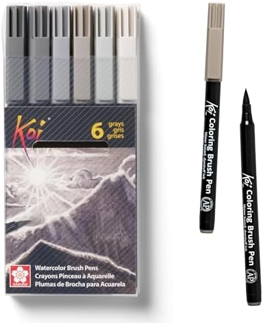 Sakura XBR-6SA 6-Piece Koi Coloring Brush Pen Set, Gray