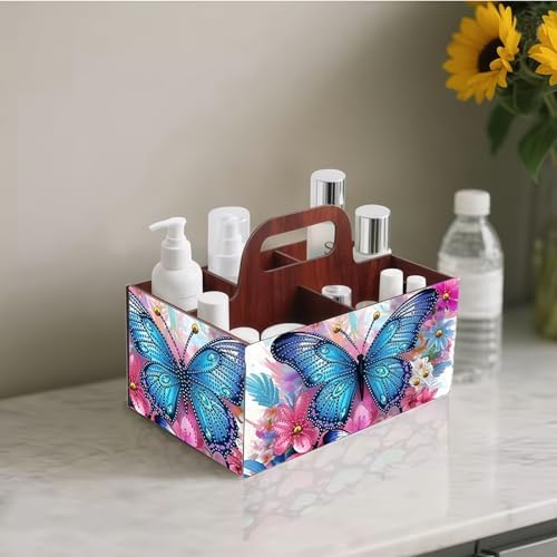 LSQFS Butterfly 5-Grid Wooden Diamond Painting Storage Box with Handle