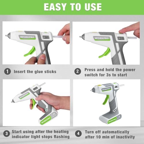 WORKPRO 7.2V Cordless Hot Melt Glue Gun with 20 Pcs Mini Glue Sticks