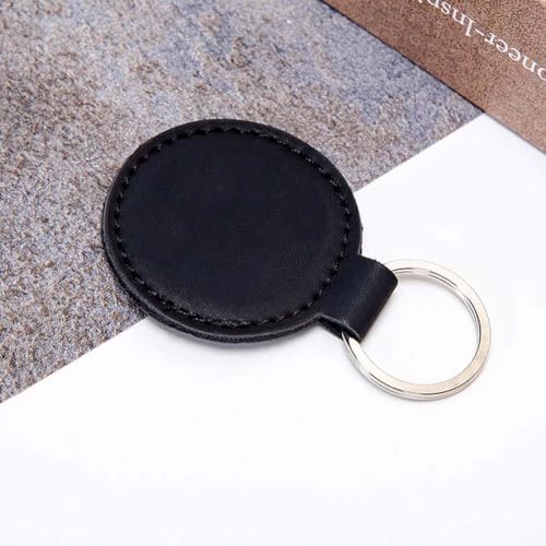10PCS PU Leather Keychain Blanks Black Double Side Leather Keychain Kits with Key Rings Round Sublimation Key Fob Holder Heat Transfer Keyring Bulk for DIY Craft Making Birthday Gift