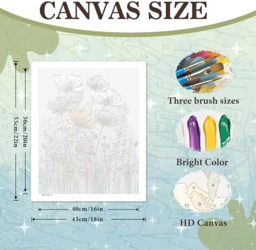 Amaieuin Flowers Paint by Numbers Kit for Adults,Canvas Paint by Numbers for Adults,Floral Adult Paint by Numbers DIY Flower Painting Kit for Relax Gifts and Home Wall 20x16in
