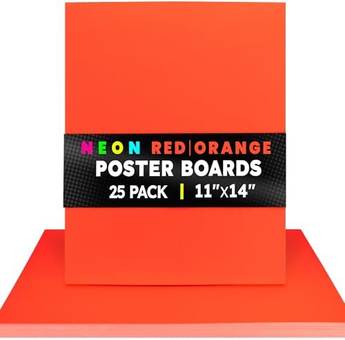Hygloss Medium Poster Board 11x14 - 25 Neon Red-Orange Single Color Bulk Pack - 10 Pt. Thickness Colored Poster Board Paper for Projects, Signs, Displays - Posterboard Multipack 11" x 14"