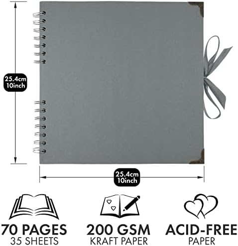 Bstorify 10 x 10 Inches Scrapbook Album 70 Pages Grey | Hardcover with Thick 200 GSM Kraft Paper, Ideal for Your Scrapbooking Albums, Art & Craft Projects (Grey, 10 x 10 Inch)