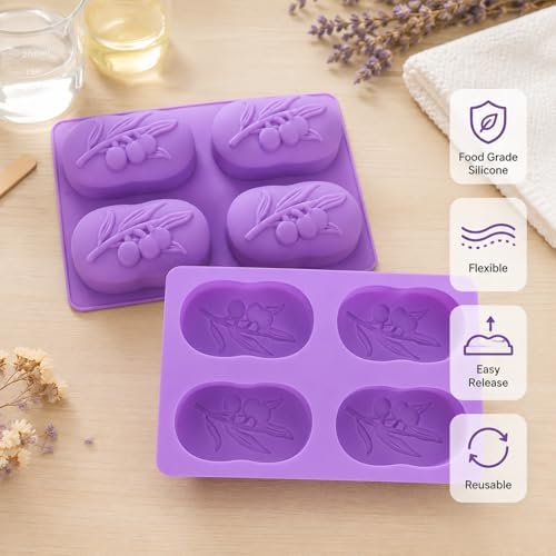2Pack Olive Branch Silicone Soap Mold Olive Branch Handmade Soap Making Mold Olives Branchs Silicone Mold Leaf Mold Handmade Soap Mold for Soap Candle Lotion Bath Bombs Resin Wax Cake Chocolate Candy