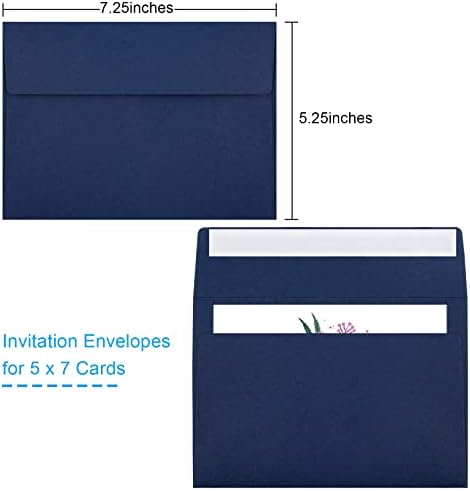 50 Packs 5x7 Envelopes A7 for Invitations, Printable Invitation Envelopes Self Seal for Weddings, Invitations, Photos, Greeting Cards, Mailing (Navy Blue)