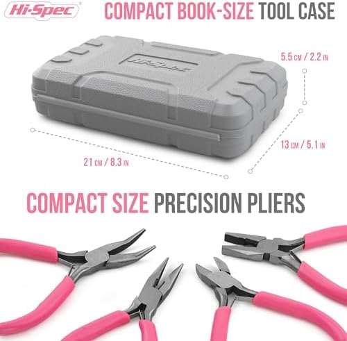 Hi-Spec 11pc Pink Womans Compact Crafts & Home DIY Repair Hand Tool Kit Set with Pliers, Cutters and Precision Screwdrivers for Ladies | 11pc, everyday fixes made easier, organized portable storage, beginner-friendly selection, apartment and office tas...