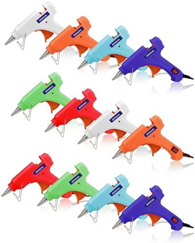 Mini Hot Glue Gun Kit 12 Pieces, Hot Melt Glue Guns for Kids School Craft Project DIY Arts and Home Quick Repairs, 20 Watts, 6 Colors (Navy Blue, White, Green, Orange, Red, Sky Blue)