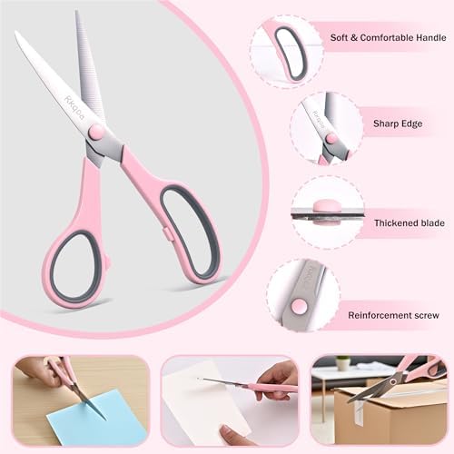 Scissors, 6 Pack 8" All Purpose Comfort-Grip Sharp Shears for Everyday Use