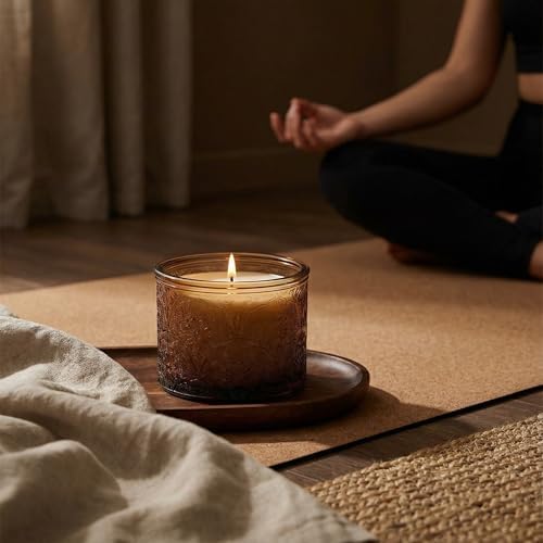 10 oz Mocha Mandala Glass Candle Jars with Bamboo Lids, 9 Pack