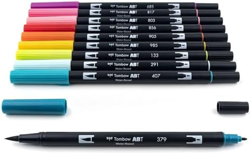 Tombow 56189 Dual Brush Pen Art Markers, Tropical, 10-Pack. Blendable, Brush and Fine Tip Markers