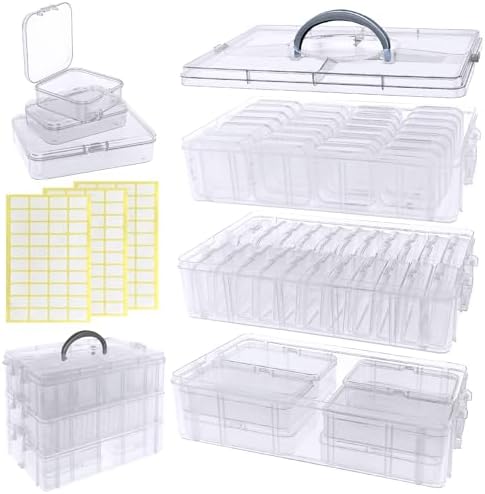 Guyuyii 58 Pcs Transparent Bead Organizer with Portable Handle and Labels