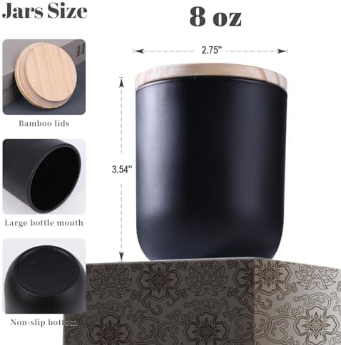 LETINE Matte Black Glass Candle Jars with Lids - 12 Pack, 8 oz Each, Perfect for DIY Candle Making & Storage