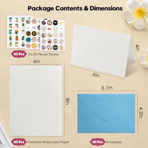 KOVIEDE 60 Pack Foldable Blank Watercolor Cards with Envelopes 4" x 6"
