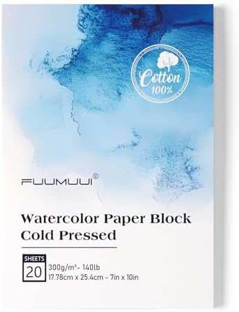 Watercolor Paper Block 7x10 Inch, Fuumuui 100% Cotton Paper Pad, 20 Sheets, Cold Pressed, Acid-Free, 140 lb/300gsm for Painting, Drawing, Art Journaling, Professional Artist Quality