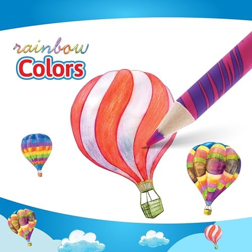 Pointer Colors Rainbow Colored Pencils – 12 Count, Pre-Sharpened, Round Body, Multicolored Barrel Designs – Fun School & Art Supplies