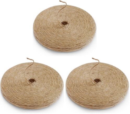 PerkHomy 600 Feet Natural Jute Twine Long Twine String for Crafts Gift Wrapping Packing Gardening Crochet Knitting Macrame Decor (Brown 600feet Flat) (Pack of 3)