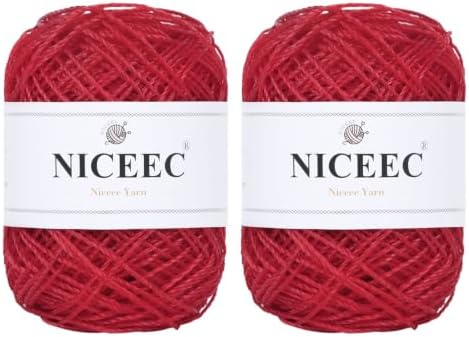 NICEEC 2 Skeins Polyester Plastic Yarn Hand-Knitted Yarn-8#Red