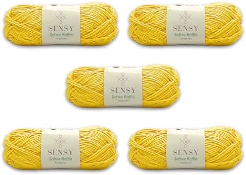 S Sensy Softee Raffia - Polyester Raffia Yarn 5 Skeins Yellow 109 Yards 4oz
