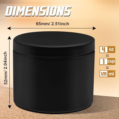 24-Pack 4oz Candle Tins with Lids, Metal Candle Jars for Candle Making, Empty Containers Vessels Bulk for Small Business & Beginners DIY Storage -Black