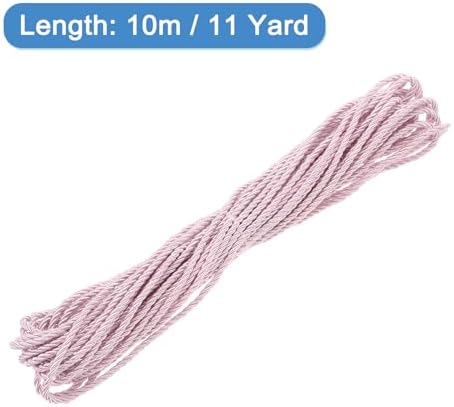 MECCANIXITY Twisted Cord Trim, 11 Yard 3mm 3-Ply Twine Braided Rope Shiny Thread String for Craft Gift Bag Curtain Christmas Decor, Pink - 10m