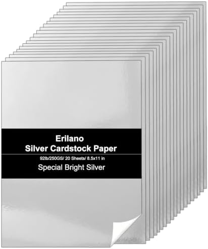 Silver Cardstock 8.5x11 in, 92lb/250GSM Metallic Shimmer, 20 Sheets