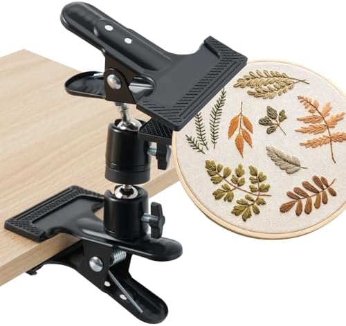 Jieting Adjustable 360° Rotating Metal Embroidery Hoop Stand Holder with Table Clamp – Hands-Free Needlepoint Support Accessories Supplies for Cross Stitch, Embroidery & DIY Crafts