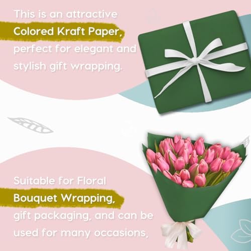 PerkHomy Dark Green Kraft Paper Roll 36" x 3,600" (300') for Gift Wrapping Bouquet Flower Art Painting Craft Writing Packaging Shipping 80GSM 55LB (Dark Green, 36" x 300')