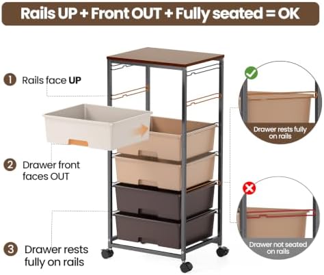 6 Drawer Rolling Storage Cart with Wooden Top and Wheels for Crafts,Brown