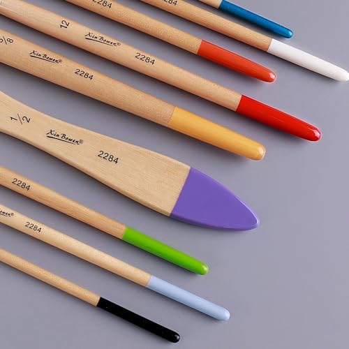 9Pcs Artist Paint Brushes Set, Color-Coded Wooden Handle Nylon Bristle Art Brushes for Acrylic Watercolor Gouache Oil Painting, Multi-Size Professional Paintbrush Kit for Beginners, Adults & Kids
