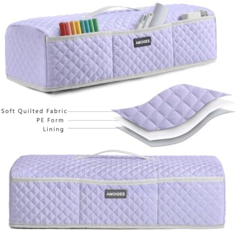 AMOIGEE Dust Cover for Latest Cutting Machine Cricutt Explore 5, Quilted Protective Cover with Storage Pockets for Cutting Machine, Floral Fabric Anti-Dust Cover for Craft Machine Organizer