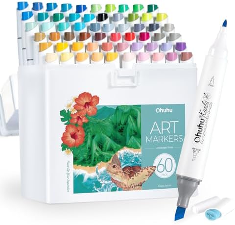 Ohuhu Alcohol Markers Fine& Slim Broad 60 Colors for Adult Beginners Artist
