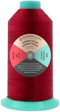 Mandala Crafts Size 207 630D T210 Maroon Bonded Nylon Thread, 800 YDs