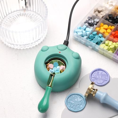 Electric Green Wax Seal Warmer with Spoon and Tweezers - Great Tool for DIY Wax Seals and Stamps