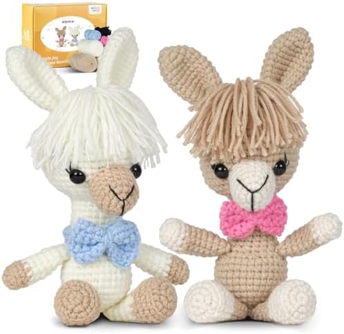 MOREJMTT Crochet kit for Beginners，Knitting kit，Equipped with Step-by-Step Video tutorials, Adult Junior Crochet Kits,Crochet Animals kit(2pack Alpaca)