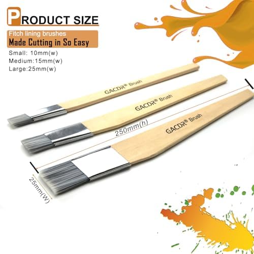 GACDR Slant Lining Fitch Trim Paint Brushes, Pack of 6, 0.5", 0.75", 1" | Angled Cutting In Paint Brush, Fast Accurate Detail & Control, Hobby & Craft, 2 Each of 3 Sizes