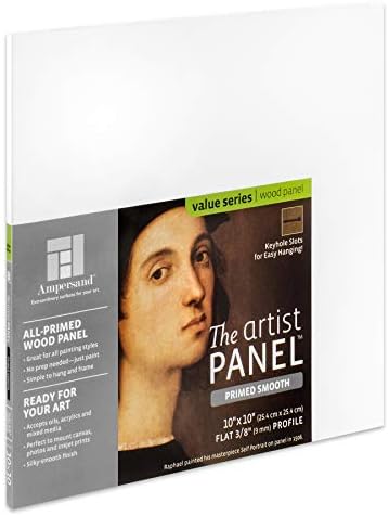Ampersand Artist Panel Primed Smooth Surface for Painting, Pouring and Mixed-Media, 3/8 Inch Depth, 10x10 Inch (PWP9M1010)