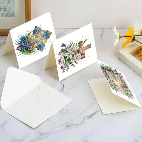 AiYuanzsh 6 Pack Diamond Art Greeting Cards with Envelopes, Religious Diamond Painting Cards Kit, DIY 5D Diamond Art Cards Set, Cross Bible Dove Designs for Christmas, Birthday, Holiday