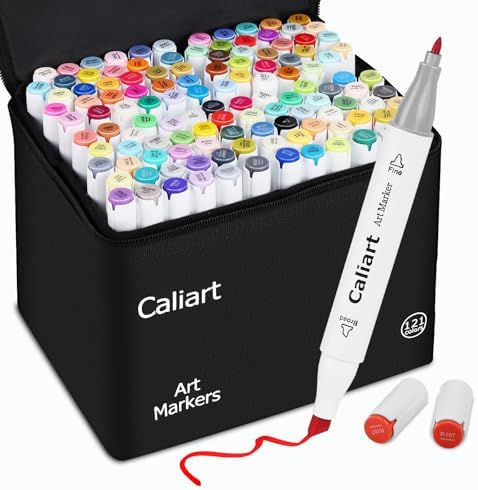 Caliart 121 Colors Alcohol Markers Dual Tip Art Marker Set Chisel & Fine | Permanent Colored Pens with Case for Beginners Artists Adults Coloring Book Sketch Illustration Painting School Supplies Gift