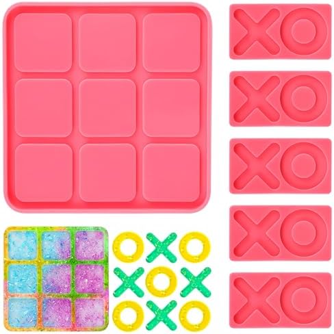 DECYOOL 6Pcs Big Tic Tac Toe Silicone Resin Mold for X O Board Game
