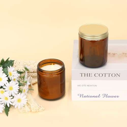MILIVIXAY 20 Pack 8 OZ Thick Glass Dark Amber Candle Jars with Rose Gold Lids-Bulk Empty Candle Jars for Making Candles-Canning Jar for Spice, Liquid, Sample- Dishwasher Safe.