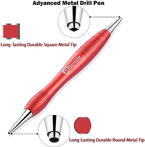 Benote Ergonomic Diamond Art Painting Pen, Metal Diamond Drill Pen Tools 5D Diamond Accessories Painting with Multi Replacement Pen Heads and Wax for DP Cross Stitch - Red