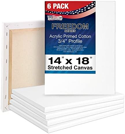 U.S. Art Supply 14"x18" Stretched Canvas for Painting, 3/4" Profile, 6-Pack