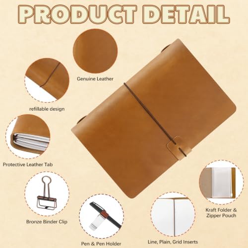 Thenshop Leather Travel Notebook 3 Inserts,Orange,A5 Size