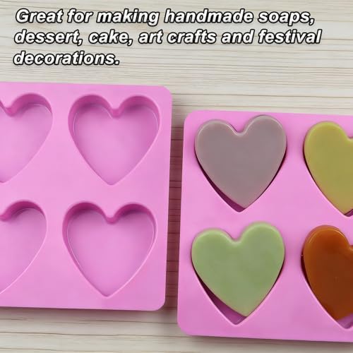 Silicone Heart Molds, 4 PCS Heart Shaped Soap Molds Love Chocolate Molds Silicone Molds for Soap Making Candy Cake Candle Wedding Valentine's Gift