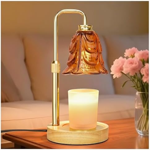 XJZJY Amber Flower Candle Warmer Lamp with Timer, Birthday Gifts for Women | Dimmable wax melt warmer with 2 bulbs for jar candles, height adjustable, Amber tulip design, home decor, housewarming gifts